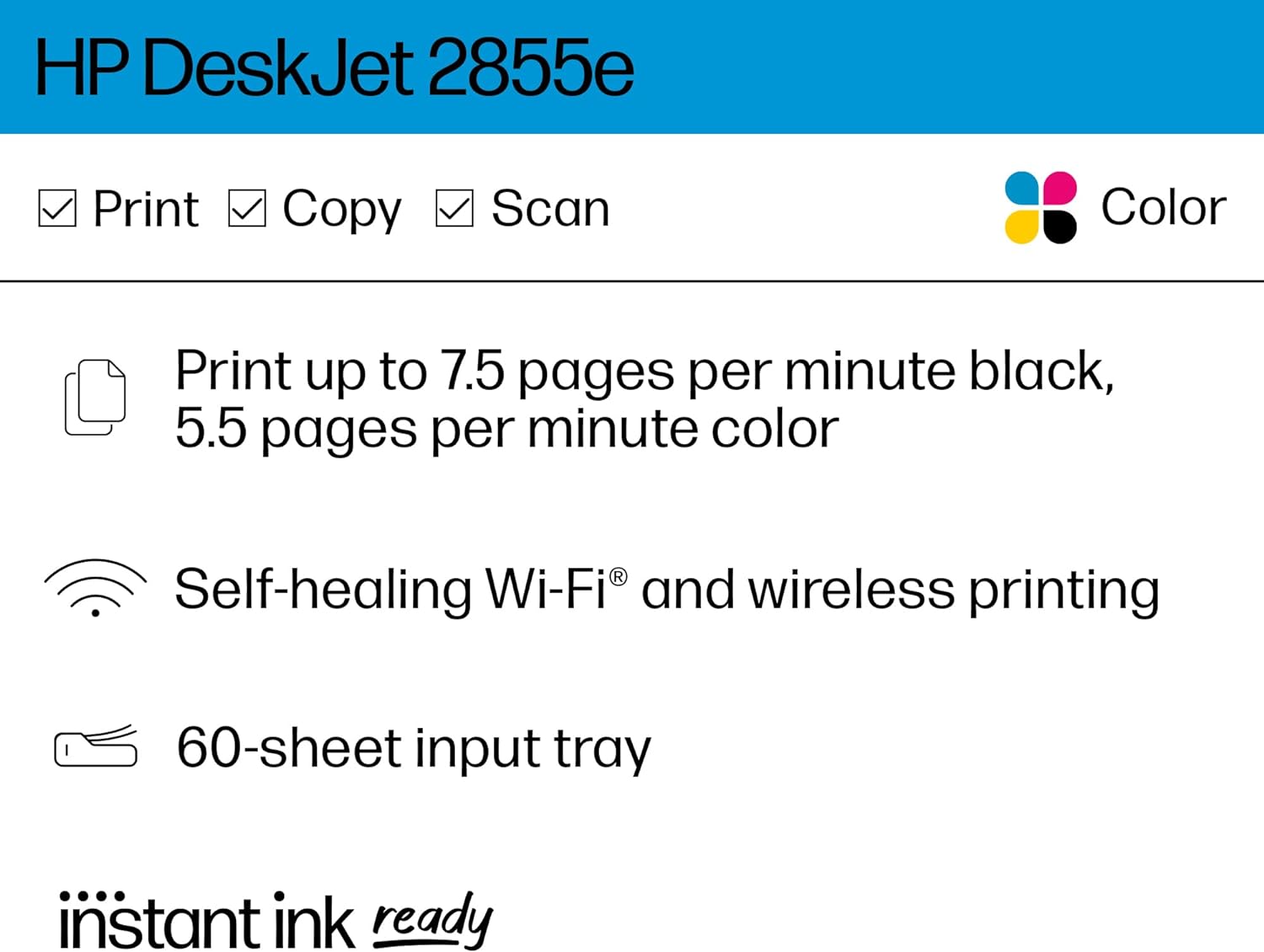 HP DeskJet 2855e Wireless All-in-One Color Inkjet Printer, Scanner, Copier, Best-for-home, 3 months of ink included (588S5A) - Image 2