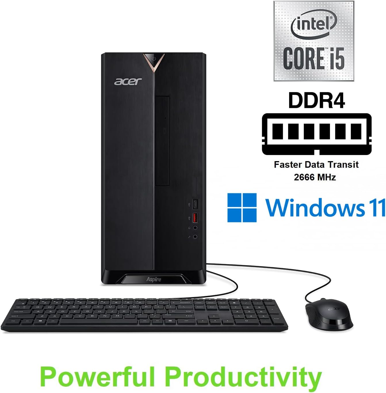 Acer Aspire TC-1660-UA19 Desktop | 10th Gen Intel Core i5-10400 6-Core Processor | 12GB 2666MHz DDR4 | 512GB NVMe M.2 SSD | 8X DVD | Intel Wireless Wi-Fi 6 | Bluetooth 5.2 | Windows 11 Home - Image 2