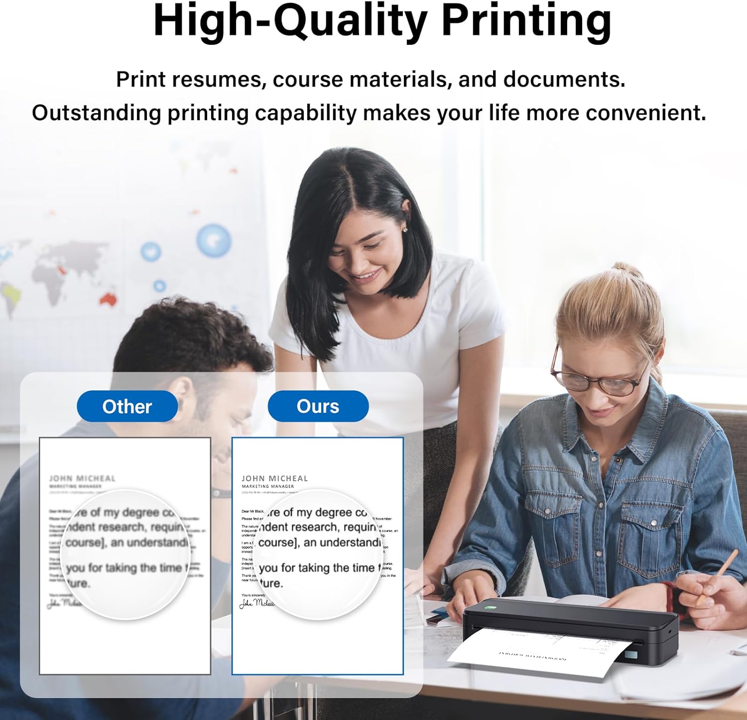 Inkless Portable Printer for Travel, Wireless Thermal Printer Supports 8.5 x 11 Inch US Letter Size, Includes Carry Case and 3 Rolls of Thermal Paper Kit, Black - Image 7