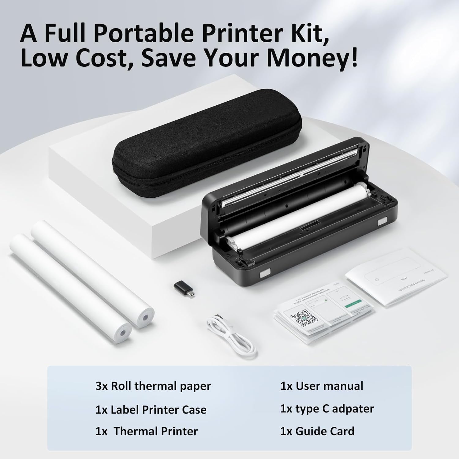 Inkless Portable Printer for Travel, Wireless Thermal Printer Supports 8.5 x 11 Inch US Letter Size, Includes Carry Case and 3 Rolls of Thermal Paper Kit, Black - Image 6