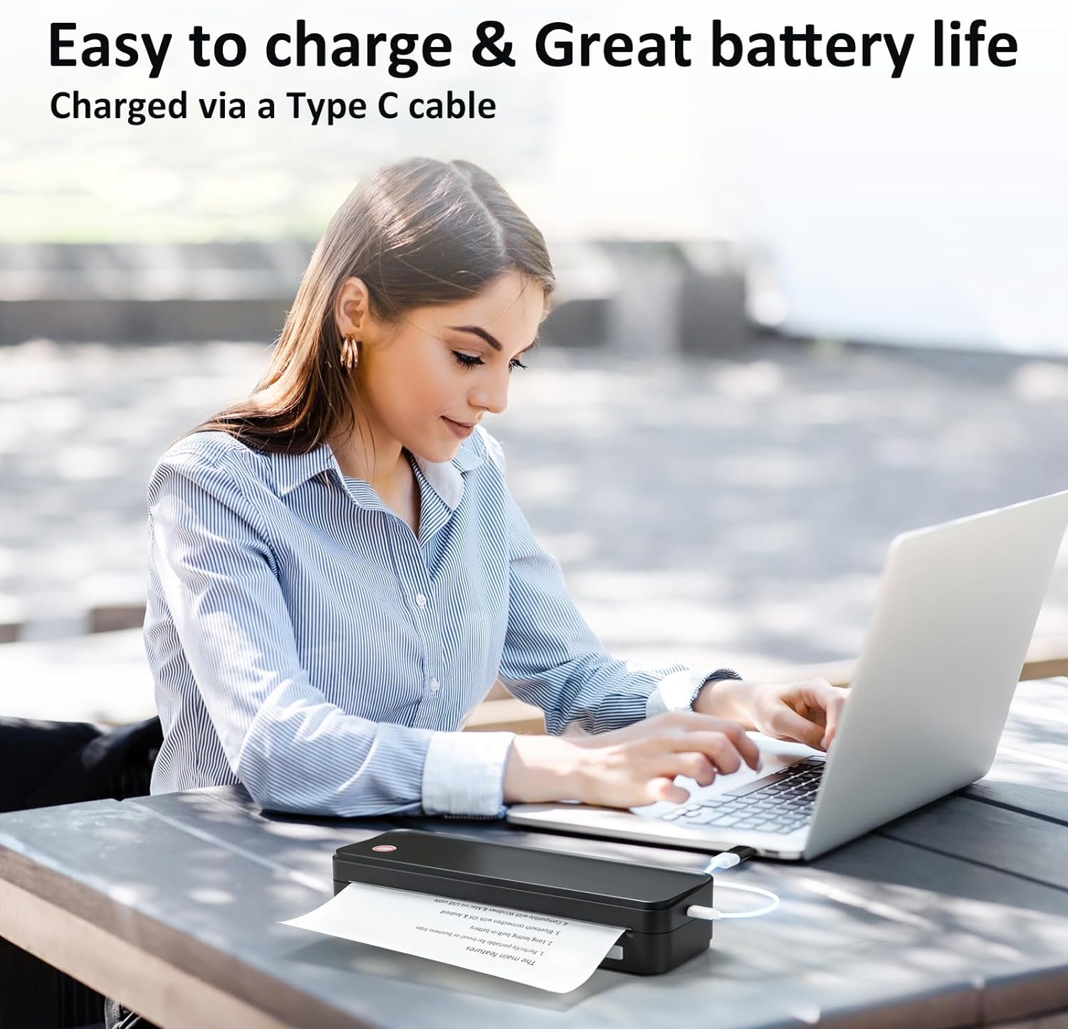 Inkless Portable Printer for Travel, Wireless Thermal Printer Supports 8.5 x 11 Inch US Letter Size, Includes Carry Case and 3 Rolls of Thermal Paper Kit, Black - Image 5