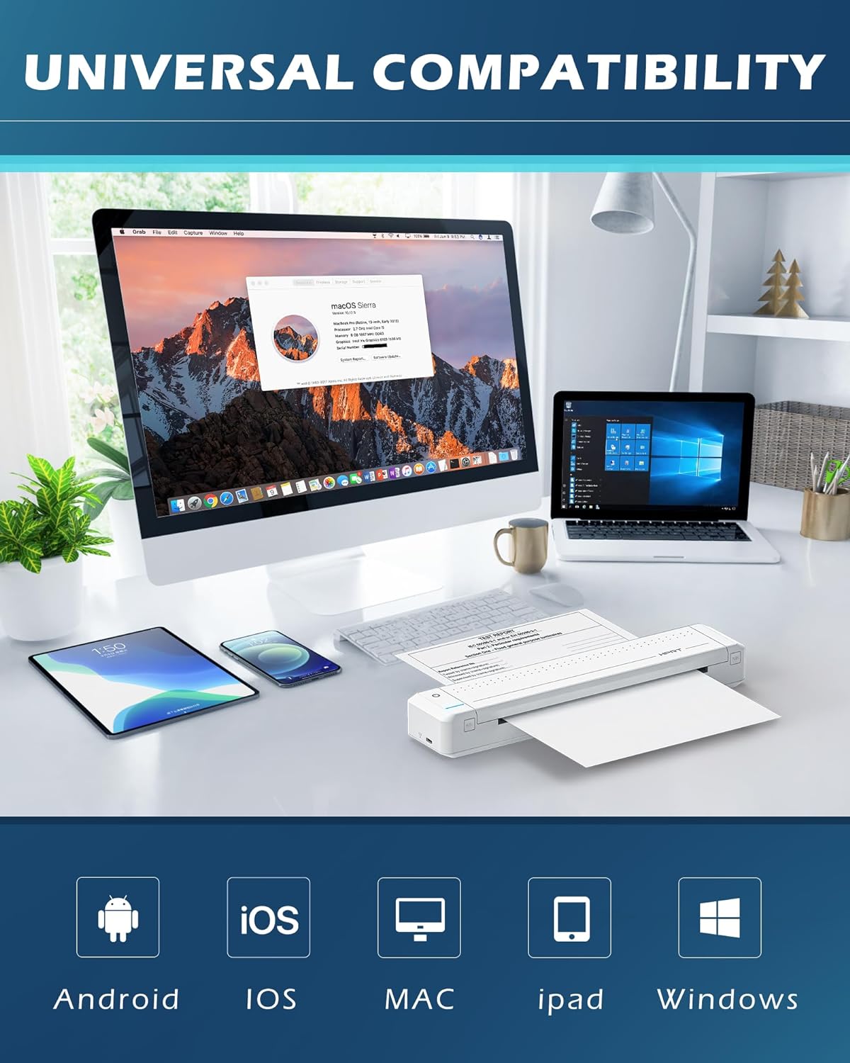 HPRT Portable Printer Wireless for Travel, Thermal Inkless Bluetooth Printer with Case, Support 8.5" X 11" US Letter, Compatible with iPhone Android MacBook Windows Laptops (Upgraded MT866) - Image 4