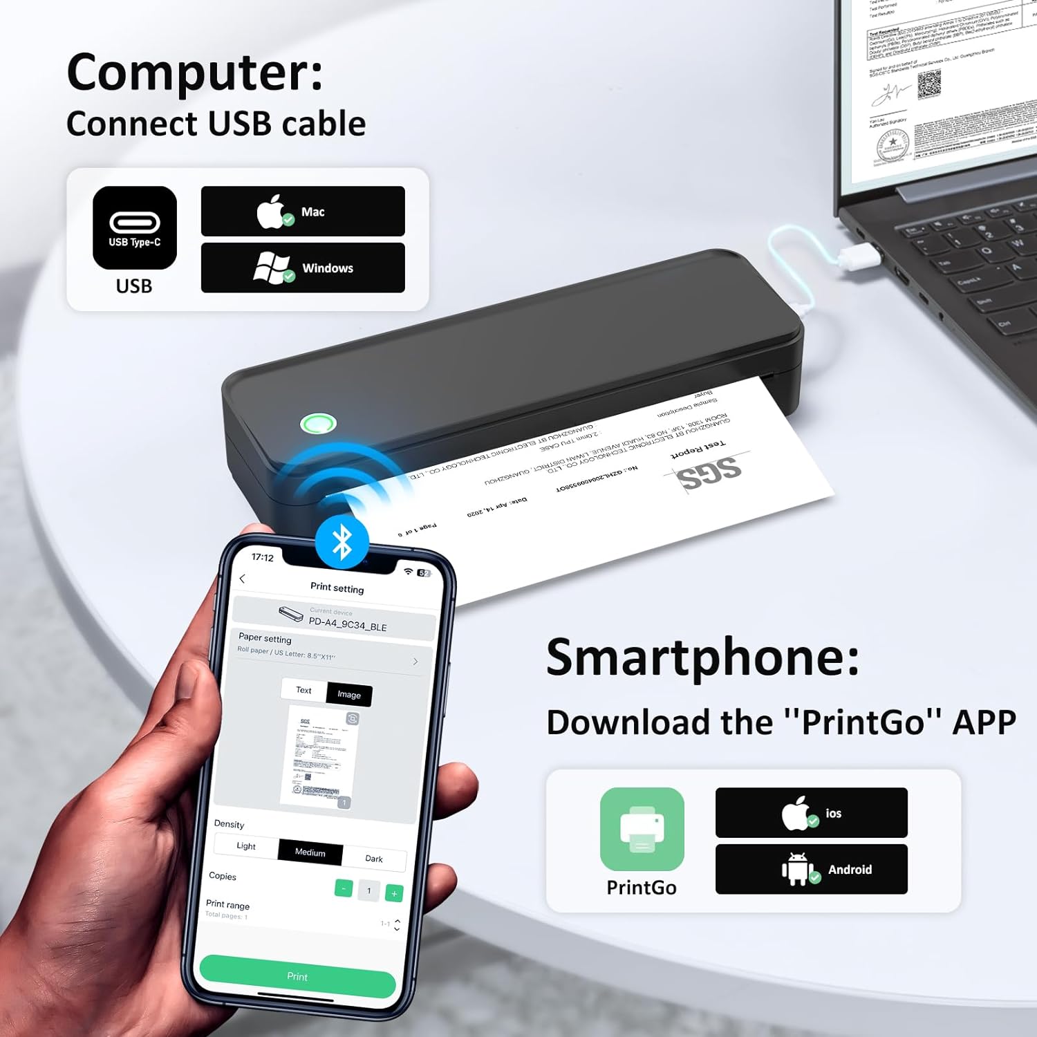 Inkless Portable Printer for Travel, Wireless Thermal Printer Supports 8.5 x 11 Inch US Letter Size, Includes Carry Case and 3 Rolls of Thermal Paper Kit, Black - Image 4