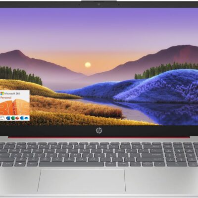 HP 15.6″ Portable Laptop (Include 1 Year Microsoft 365), HD Display, Intel Quad-Core N200 Processor, 16GB RAM, 128GB Storage, Wi-Fi 5, Webcam, HDMI, Numeric Keypad, Windows 11 Home, Red