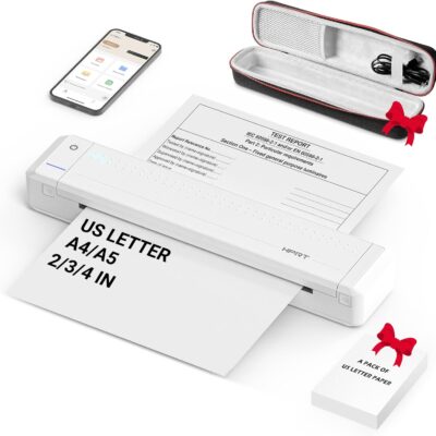 HPRT Portable Printer Wireless for Travel, Thermal Inkless Bluetooth Printer with Case, Support 8.5″ X 11″ US Letter, Compatible with iPhone Android MacBook Windows Laptops (Upgraded MT866)