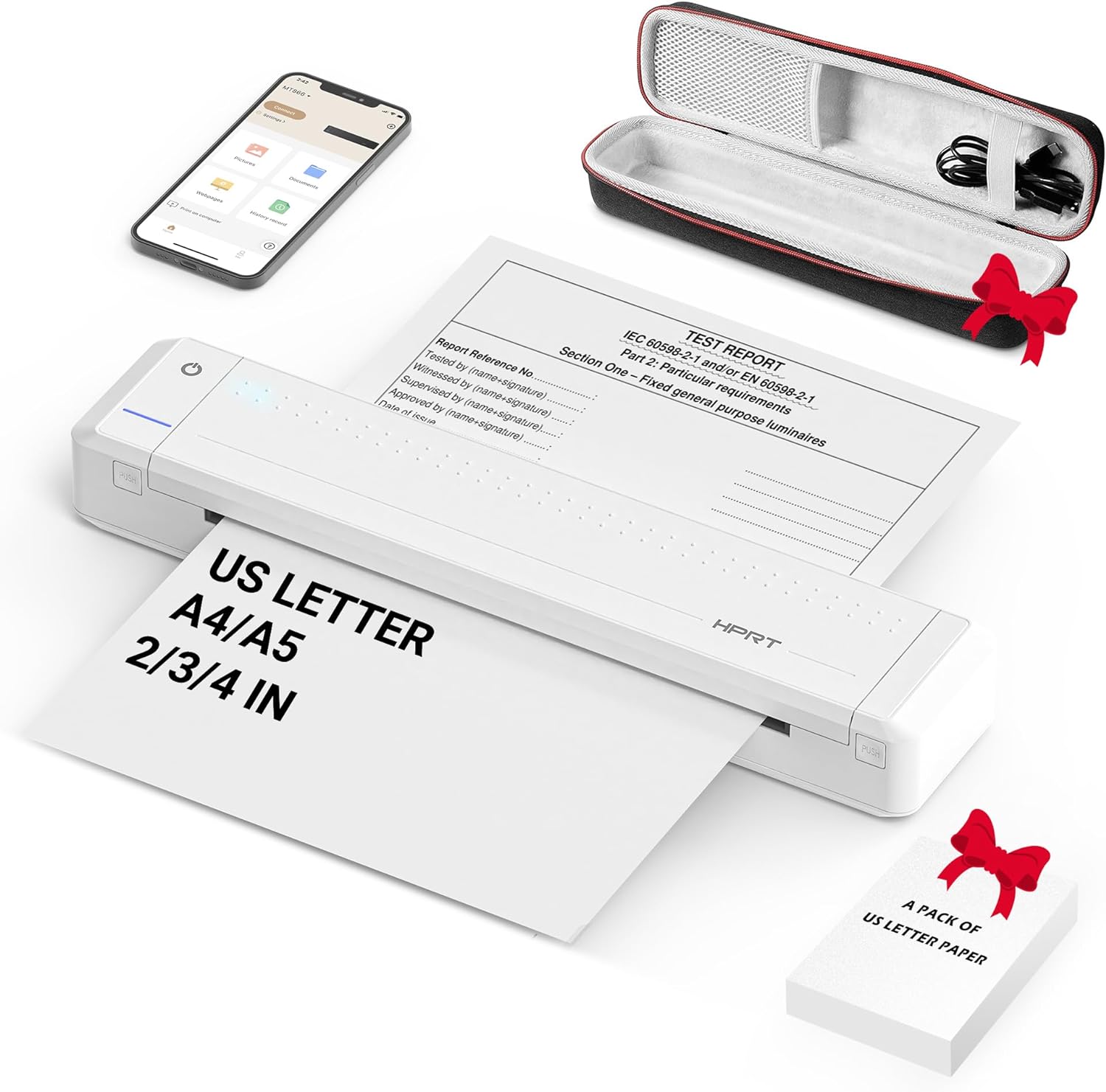HPRT Portable Printer Wireless for Travel, Thermal Inkless Bluetooth Printer with Case, Support 8.5" X 11" US Letter, Compatible with iPhone Android MacBook Windows Laptops (Upgraded MT866)