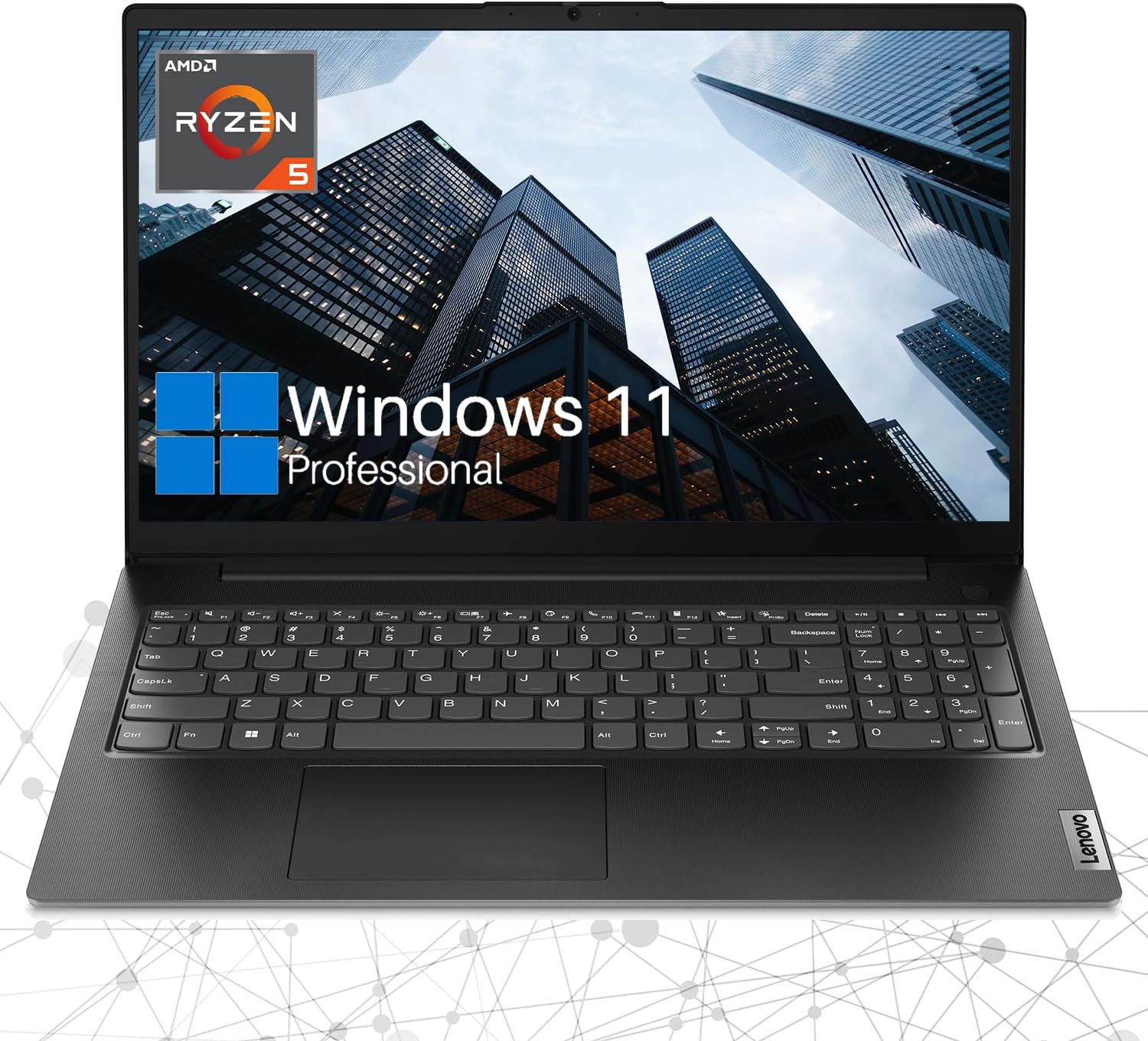 Lenovo V15 Gen 4 Business Laptop, 15.6" FHD Screen, AMD Ryzen 5 5500U, 24GB RAM, 2TB SSD, Webcam, HDMI, Wi-Fi, Windows 11 Pro, Black