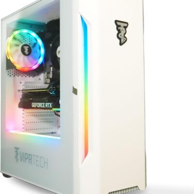 ViprTech Rebel 4.0 Gaming PC – AMD Ryzen 7 (16-LCore 4.1Ghz), RTX 4060 8GB, 32GB DDR4 3200 RAM, 1TB NVMe SSD, 600W Gold PSU, VR-Ready, Streaming, WiFi, RGB, Win 11 Pro, White Desktop Computer